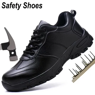 Chaussures de Sécurité en Cuir pour Homme Baskets de Travail Légères Imperméables Anti-écrasement