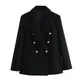 Women's elegant texture double breasted tweed suit long sleeved pocket jacket Women's fashionable