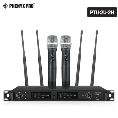 Wireless Mikrofon System Phenyx Pro True Diversity Dual Cordless Mikrofon Set 2x1000 Kanäle, 328ft für Bühne (PTU-2U)
