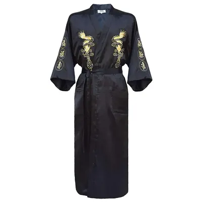 Kimono Bademantel Kleid Hause Kleidung PLUS GRÖßE 3XL Chinesische männer Stickerei Drachen Robe Image