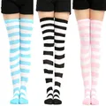 Hot neue Nette Socken Strümpfe frauen Japanischen stil Blau Weiß Streifen Knie Socken Beine Socken