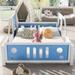 Full Size Platform Bed, Car-Shaped Bedframe with Wheels, Creative Design for Kids, Easy to Assemble & No Spring Box Needed, Blue