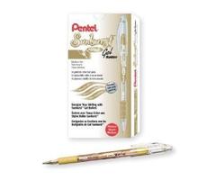 Pentel Sunburst Metallic Gel Pen, Medium Tip, Gold/Transparent Barrel, Gold Ink, Box of 12 (K908-X)