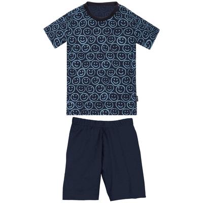 Schlafanzug TRIGEMA "TRIGEMA Kurzer Schlafanzug mit fröhlichem Smiley-Muster", Baby, Gr. 80, blau (navy), 100% Baumwolle, casual, Homewear-Sets Image