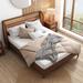 Queen Platform Bed with Cabbage Rattan Headboard & PU Leather Backrest