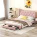 Queen Upholstered Platform Bed Frame with Drawers, Linen Fabric Storage Bed with Button Tufted Headboard, No Box Spring Needed