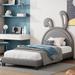 Twin Size Upholstered Leather Platform Bed with Rabbit Ornament,Twin Size Bed
