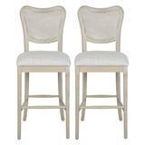 Fabric Dining Chairs Wicker Back Accent Chairs Handmade Side Chair with Rubber Wood Legs for Living Room (Set of 2)