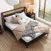 Queen Wooden Platform Bed Cabbage Rattan Platform Bed with Cabbage Rattan Headboard & PU Leather Backrest, No Box Spring Needed