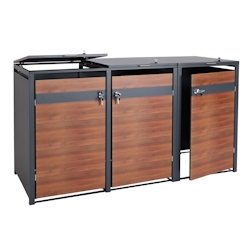Mendler XL 3er/6er-Mülltonnenverkleidung HWC-J82, Mülltonnenbox, Metall 97kg, anthrazit ~ Kirsche-Holzoptik dunkelbraun Image