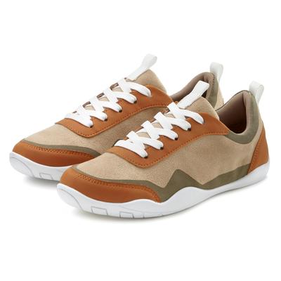 Sneaker LASCANA, Damen, Gr. 36, beige (beige, grün), Obermaterial: 50% Lederimitat, 50% Textilmaterial. Futter: 100% Tex