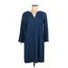 Ann Taylor Casual Dress - Shift V Neck 3/4 sleeves: Blue Print Dresses - Women's Size 8