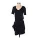 Lea & Viola Casual Dress V Neck Short sleeves: Black Print Dresses - Women's Size Small