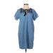 Old Navy Casual Dress - Shift Tie Neck Short sleeves: Blue Solid Dresses - Women's Size Small