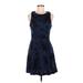 Lauren Conrad Casual Dress - Sheath V Neck Sleeveless: Blue Print Dresses - Women's Size 6