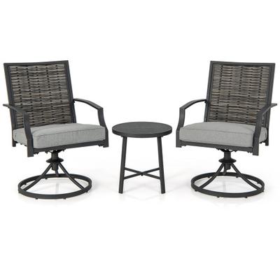 Costway 3 Piece Patio Swivel Chair Set with Soft S...