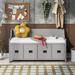 Storage Bench with 4 Drawers and Backrest Movable Cushion Storage Bench for Entryway Solid Wood Shoe Bench