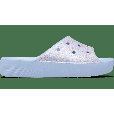 Crocs Blue Calcite / Multi Classic Platform Glitter Slide Shoes