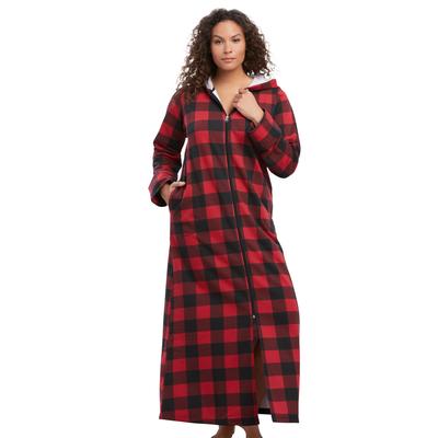 Plus Size Women's Long Hooded Fleece Sweatshirt Robe by Dreams & Co. in Red Buffalo Plaid (Size 2X)