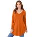 Plus Size Women's V-Neck Thermal Tunic by Roaman's in Cinnamon (Size 22/24) Long Sleeve Shirt