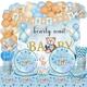 198 PCs We Can Bearly Wait Baby Shower Decorations for Boy, Hombae Teddy Bear Party Supplies Backdrop Balloon Garland Banner Tablecloth Cake Cupcake Topper Plate Napkin Cup Straw Knife Fork Spoon