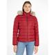 Daunenjacke TOMMY JEANS "TJW BASIC HOODED JACKET" Gr. S (36), rot (rouge) Damen Jacken Kurze mit Fellimitat an der Kapuze & Tommy Jeans Logo-Flag