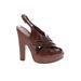 Moschino Heels: Brown Print Shoes - Women's Size 37.5 - Peep Toe