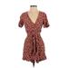 Madewell Romper Plunge Short sleeves: Burgundy Floral Rompers - Women's Size 2