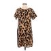 Casual Dress - Shift Crew Neck Short sleeves: Tan Leopard Print Dresses - Women's Size Medium