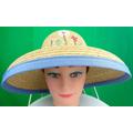 Vintage Retro Womens Girls Accessorie Large Straw Sun Hat Brim 1940S 50S Ww2 Mid Century Tan Beige Blue Floral Raffia White Pink Green Beads