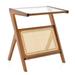 Costway Boho End Table with Magazine Rack and Tempered Glass Top-Walnut