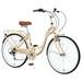 7 Speed Comfort Hybrid Bike 26 Inch Ladies Beach Cruiser Bike with Basket City Commuting Bicycle for Women Urban Shopping Picnic Seaside Partly Assembly