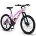 24 inch/26 inch Mountain Bike for Women Girl 21 Speed Hardtail Adult Bicycle with Dual Disc Brake 100mm Front Suspension Ergonomic Steel Frame High-Quality Tires Bicicleta de MontaÃ±a-Pink