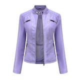 WXLWZYWL Winter Coats for Women Clearance Sale Women S Leather Standing Collar Slim Fitting Motorcycle Jacket Leather Jacket Purple