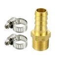 Unique Bargains 1pcs 1/2 Barb x 3/8 NPT Male Brass Fitting Hose Adapter 12mm OD Brass Hose Fitting with 2 Clamps
