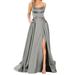 knqrhpse Sundresses for Women Wedding Guest Dresses Maxi Dress Casual Dress Prom Dresses Ladies Long Women Elegant Backless Side Slit Wedding Evening Party Dress With Pockets Grey Dress S