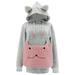 Virmaxy Women s Hooded Sweater Dress Pet Big Pocket Cat Ears Top Fashion Pullover Embroidered Sweater Pink XS