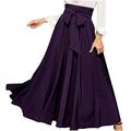 Mrat Midi Skirts for Women Women s Elegant High Waisted Pleated Tennis Skirt Skirt With Front Lace Pleated Flared Midi Skir Up Pleats Ankle Skirt Purple S