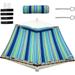 Hammock Swing Camping Hammock for Stand with Spreader Bar Detachable Pillow Hand Woven Cotton Ropes Outdoor Hammocks for Patio Backyard Poolside(Hammock Without Stand) (Blue Green)