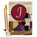 Breeze Decor BD-WI-HS-130218-IP-BO-D-US14-BD 28 x 40 in. Wine J Initial Happy Hour & Drinks Impressions Decorative Vertical Double Sided House Flag Set with Pole Bracket Hardware
