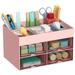 FOAUUH Pen Organizer with 4 Drawer Multi-Functional Pencil Holder for Desk Desk Organizers and Accessories with 4 Compartments + Drawer for Office Art Supplies (pink)