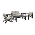 HomeStock Rustic Recluse 6Pc Outdoor Metal Conversation Set Oatmeal/Oil Rubbed Bronze - Loveseat Coffee Table 2 Armchairs & 2 Side Tables