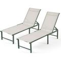 Efurden Outdoor Pool Lounge Chairs Set of 2 Patio Aluminum Chaise Lounge Five-Position Recliner Loungers for Poolside Yard Balcony Deck Beach (Green)