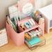 MMTX Pen Organizer Cosmetic Storage Box with 2 Drawer Multi-Functional Pencil Holder for Desk Desk Organizers and Accessories with 5 Compartments + Drawer for Office Art Supplies (Pink)