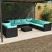 Carevas 10 Piece Patio Set with Cushions Black Poly Rattan