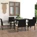 moobody Set of 7 Patio Dining Set Glass Tabletop Table and 6 Chairs with White Cushion Black Poly Rattan Powder-Coated Steel Frame Outdoor Dining Set for Garden Lawn Courtyard