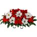 Artificial Cemetery Flowers - Realistic - Outdoor Grave Decorations - Non-Bleed Colors And Easy Fit - Red And White Poinsettia- - For Headstone
