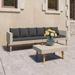 moobody 2 Piece Patio Lounge Set with Cushions 3-Seater Sofa with Coffee Table Poly Rattan Outdoor Sectional Sofa Set Wood Legs for Garden Balcony Lawn Yard Deck