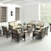 HomeStock Rustic Revival 8Pc Outdoor Wicker Conversation Set Sand/Brown - 2 Loveseats 4 Armchairs & 2 Coffee Tables