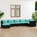 moobody 7 Piece Patio Set with Cushions Poly Rattan Black